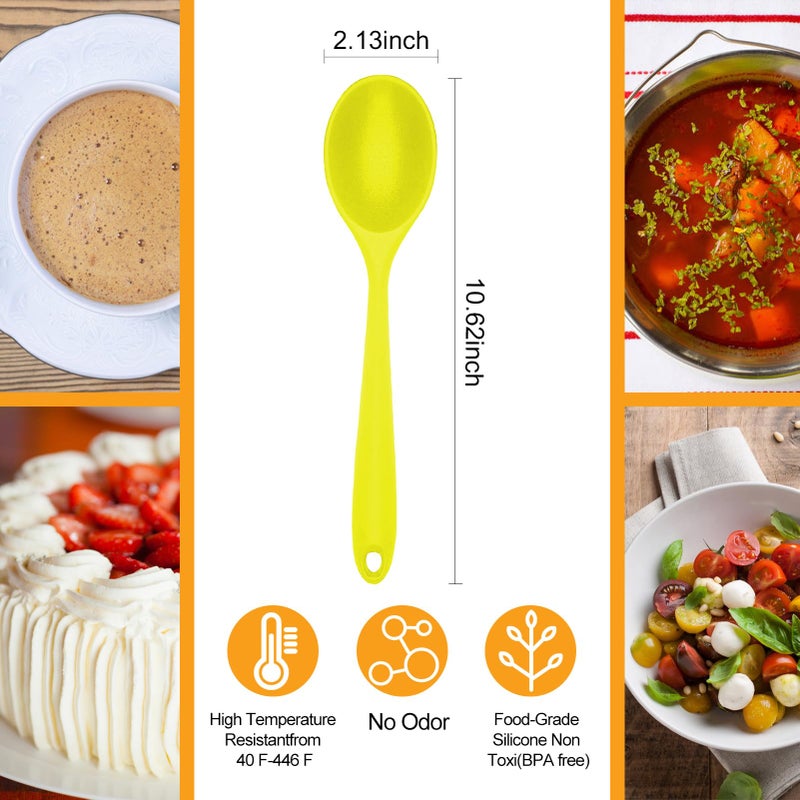 Ecerangus 2 Pcs Silicone Nonstick Mixing Spoon, Silicone Spoons for Cooking Heat Resistant, Cooking Utensil for Kitchen Cooking Baking Stirring Serving (Yellow) - Image 3